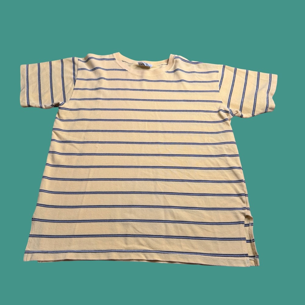 Vintage SK Collectible Knit T Shirt M Yellow Striped USA Y2K Skater Surf